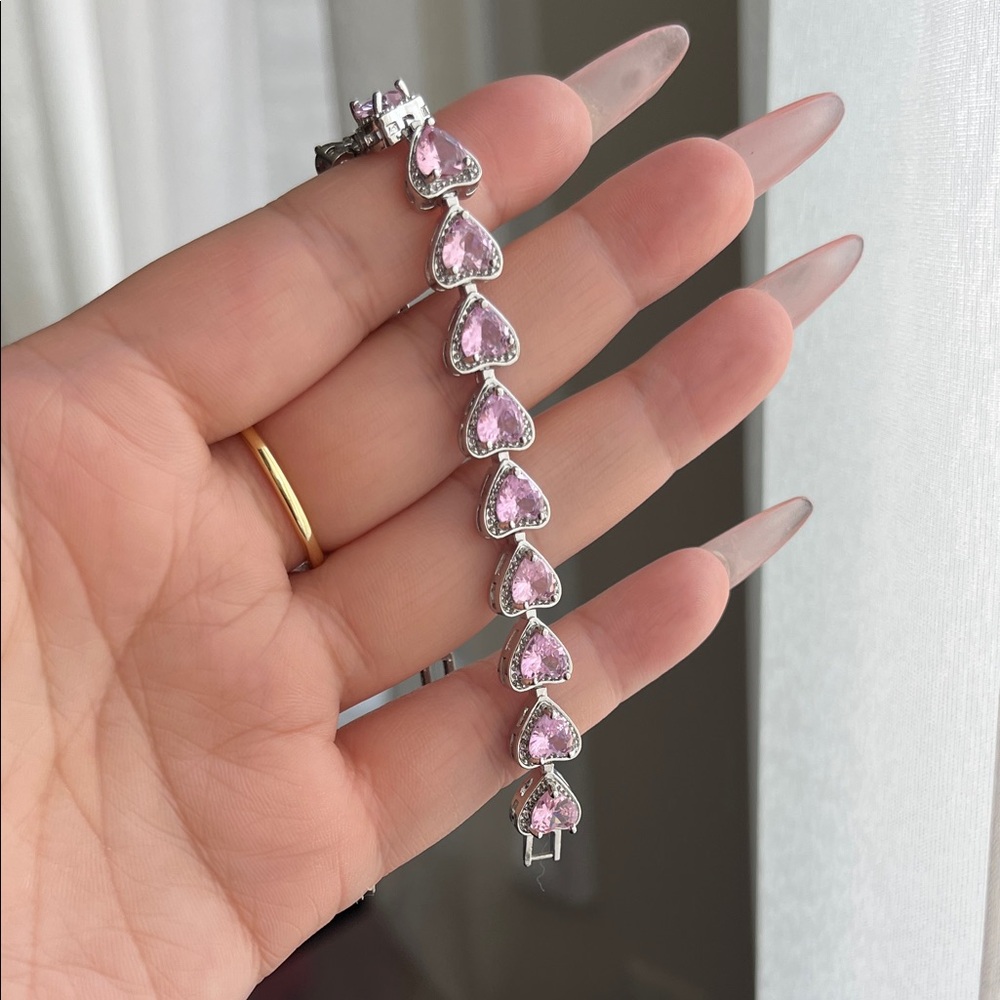Elegant Pink Heart Tennis Bracelet